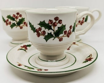 Sango White Christmas Cups and Saucers (set of 4)