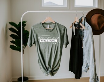 Bella Canvas 3001 Heather Military Green T-shirt Mockup, Bella Canvas 3001 T-shirt mockup, Lifestyle Mockups