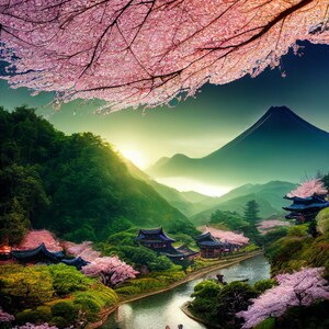 Printable Wall Art, Mount Fuji With Cherry Blossoms, Japan, Home Decor, Wall Art, Wall Decor, Digital Wall Art, Abstract Wall Art