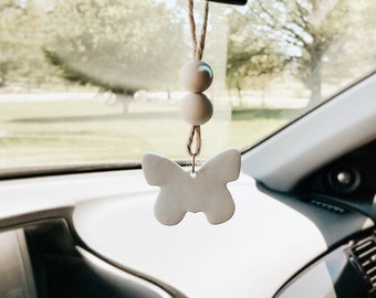 Butterfly beaded car mirror hangers