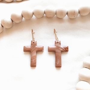 Multi colored clay cross earrings