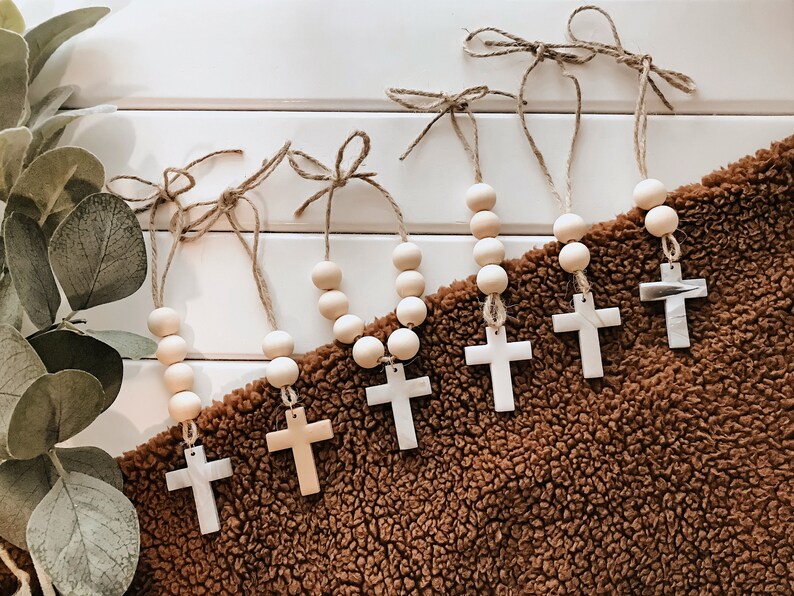 Clay cross beaded car mirror hangers Etsy