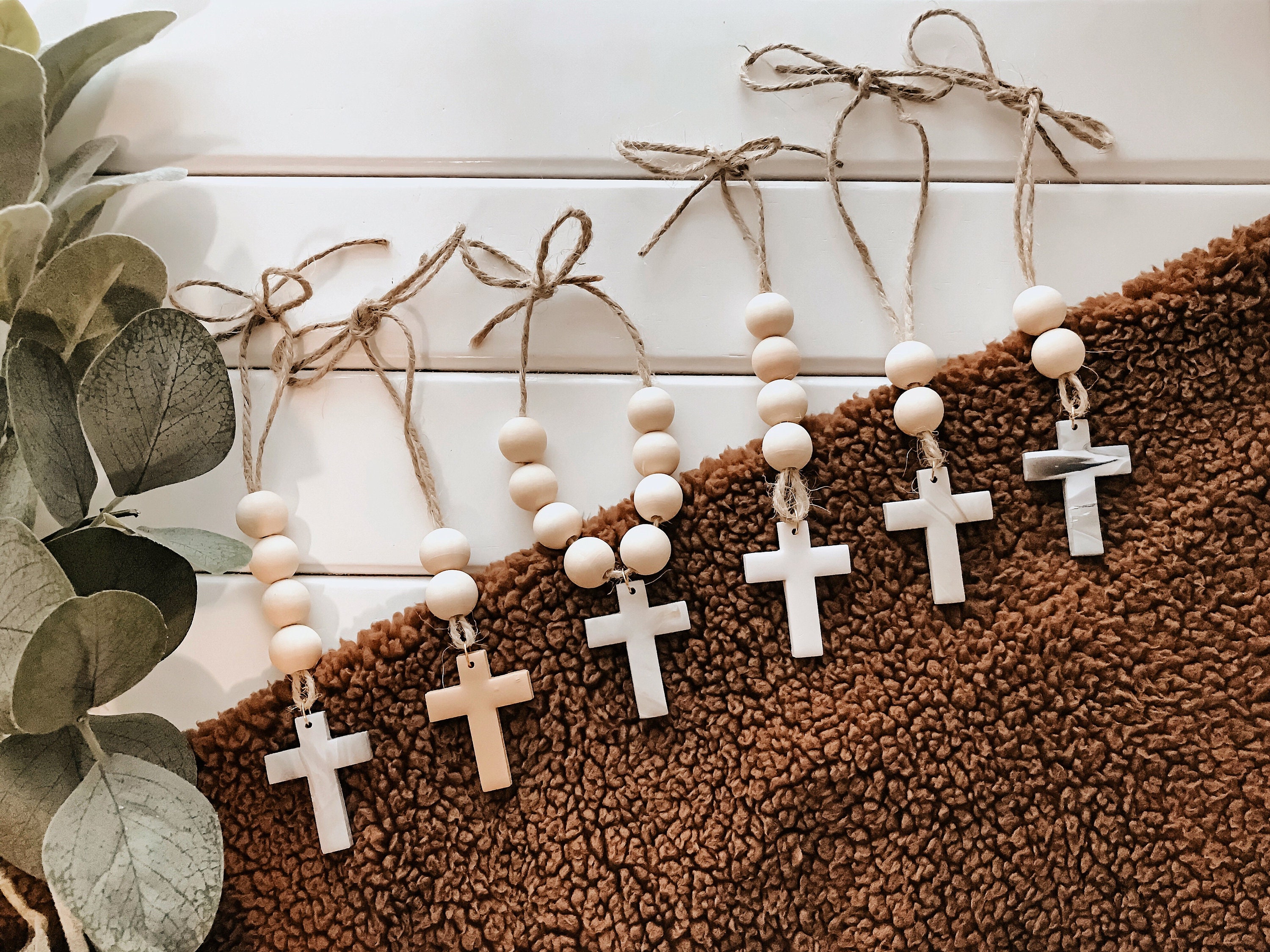 Clay Cross Beaded Car Mirror Hangers, Meaningful Gifts, Inspirational Gifts, Faith Car Charms, Cross Accessories