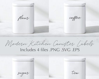 Kitchen Canister Labels Cut Files | Bundle PNG SVG EPS | Pantry Organization | Coffee Tea Flour Sugar | Jar Labels | Modern Digital Download