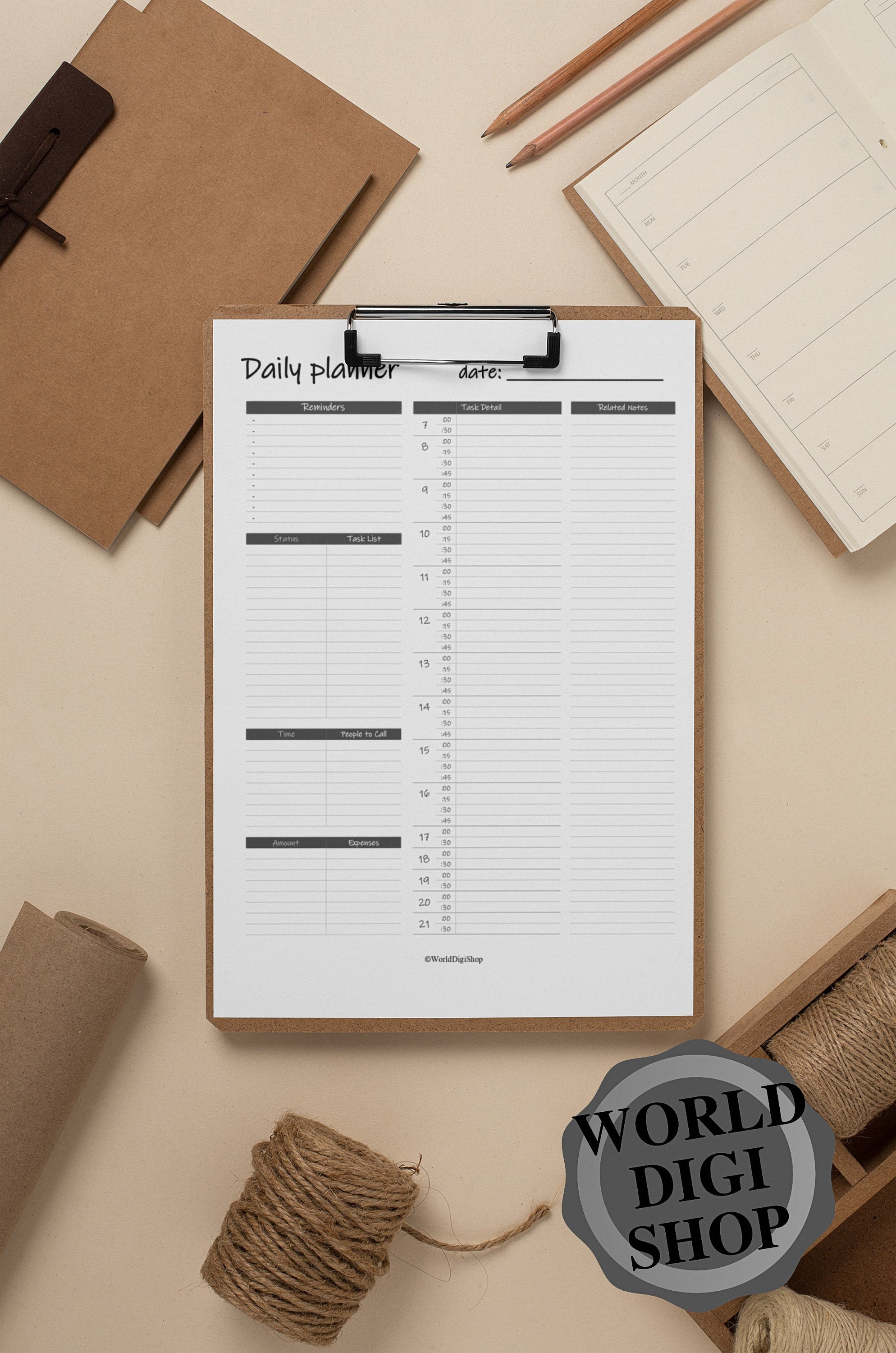 Daily Planner Undated Printable Full Editable Template Desk Etsy