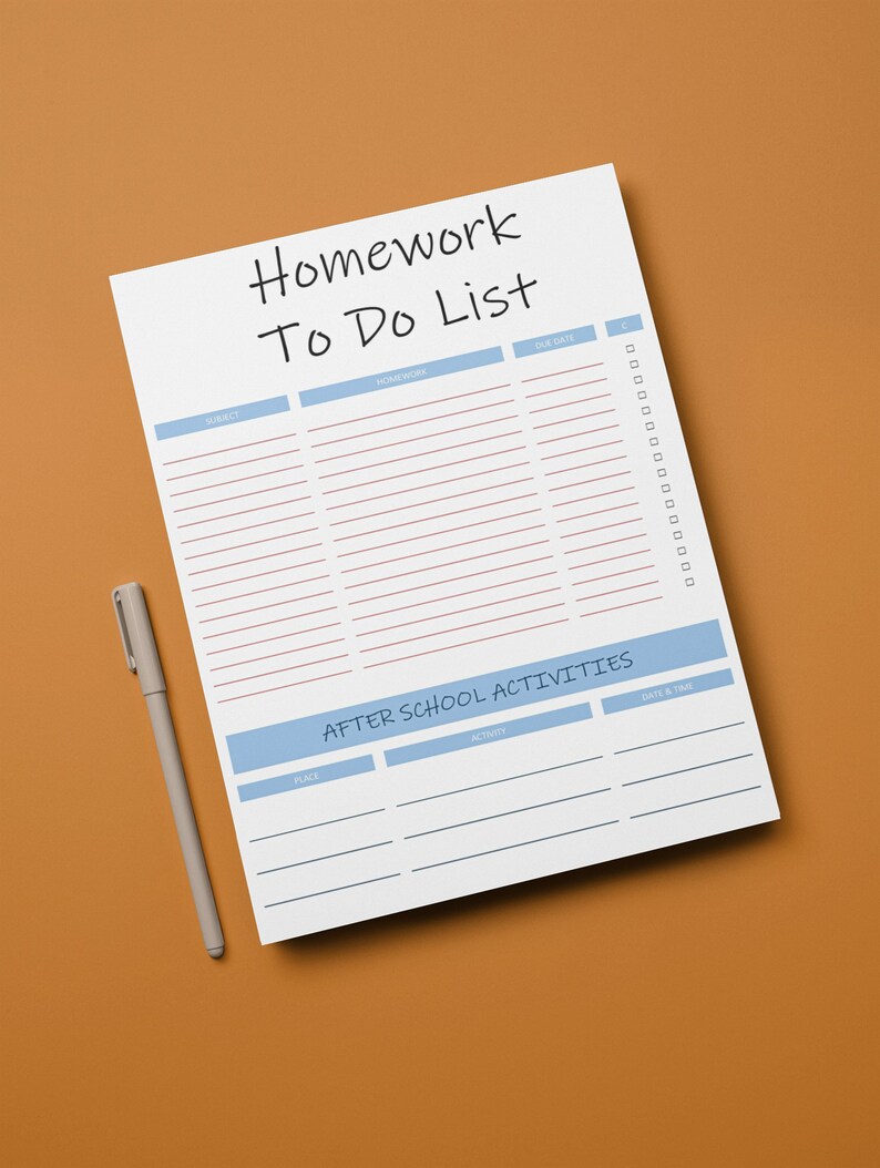Homework To Do List Editable Printable Template Homework Etsy