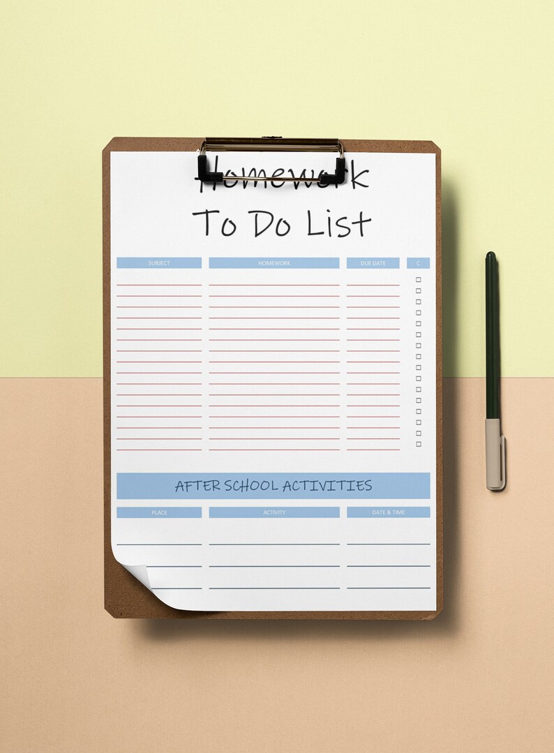 Homework To Do List Editable Printable Template Homework | Etsy