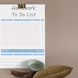 Homework To Do List Editable Printable Template Homework | Etsy