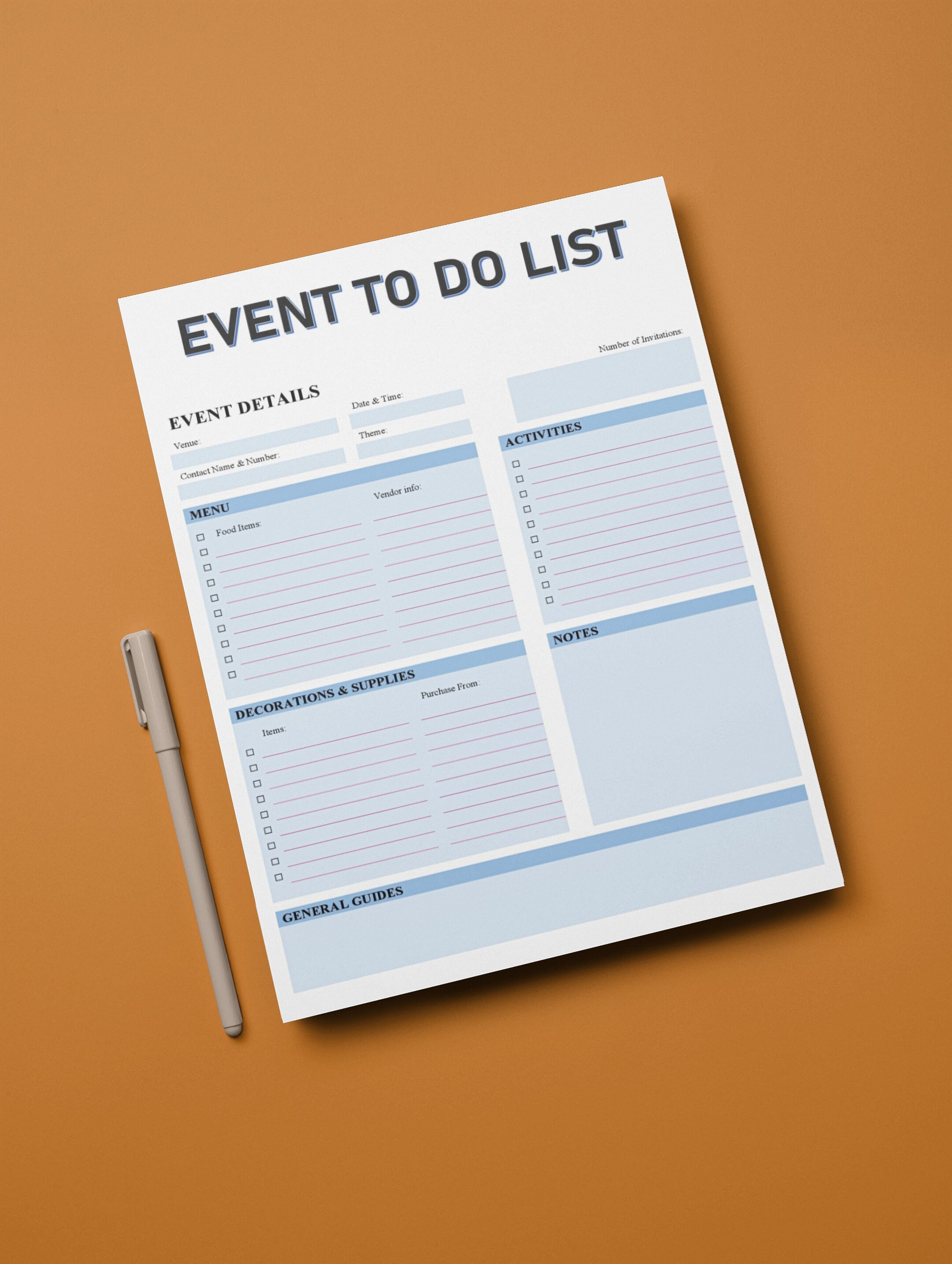 Event To Do List Editable Printable Template Event Planner | Etsy
