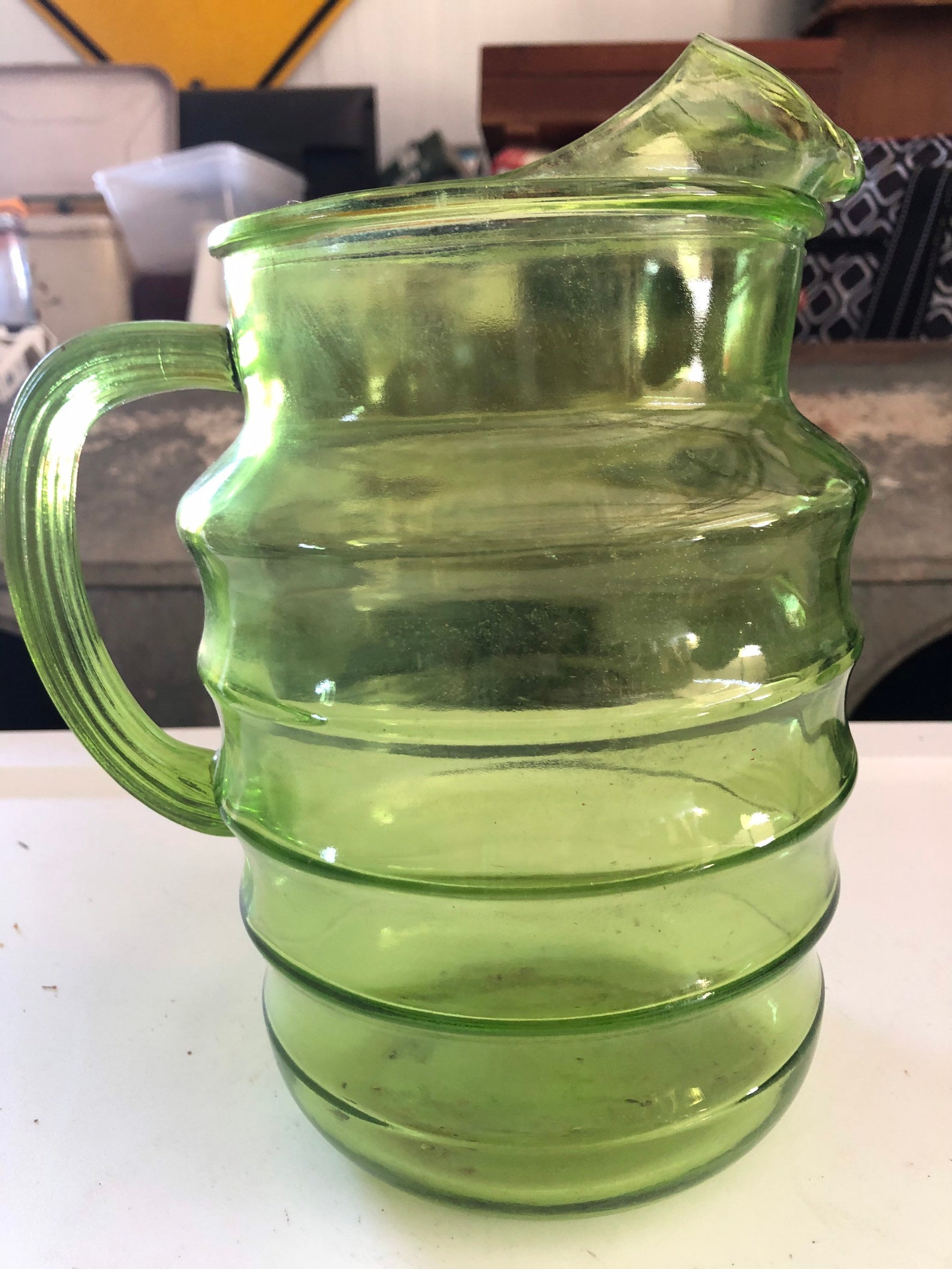 Green depression glass pitcher Etsy