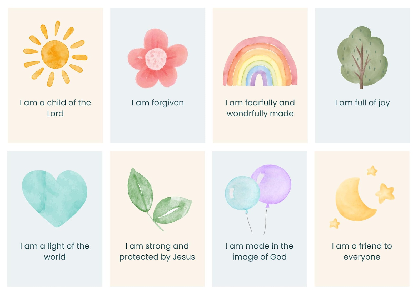 Christian Affirmation Cards for Kids: Bible Verse Printables (PDF ...