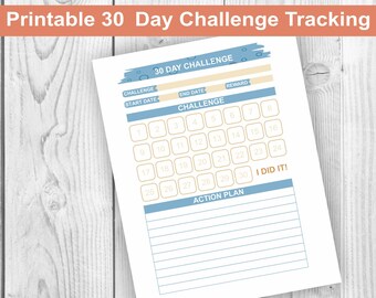Printable 30 Day Challenge Tracking Sheet | Goal Tracking Sheet | Prints on Letter or A4 size paper