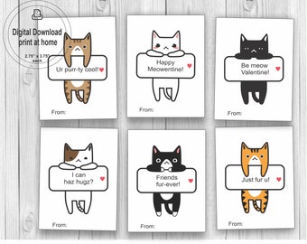 Printable Cat Valentine's Cards for Kids