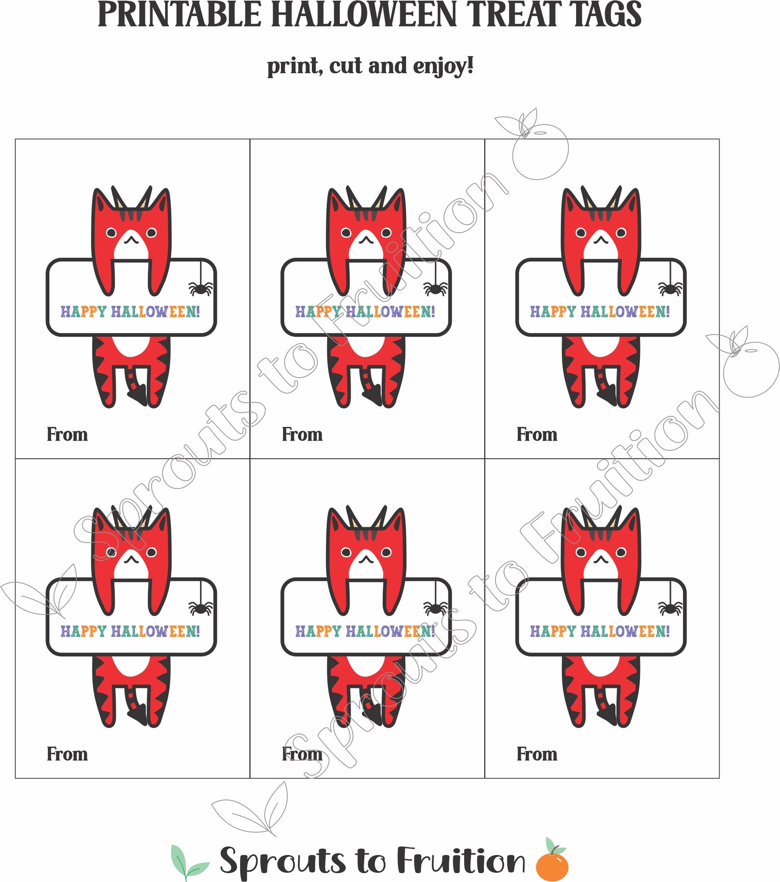 Printable Devil Cat Halloween Treat Tags, Happy Halloween - Etsy