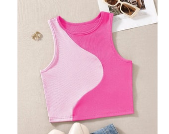 Cute Preppy Style Patchwork Tank Top Summer Crewneck - Etsy