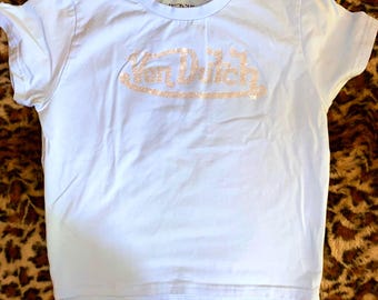 Von Dutch Blue Logo Tee Y2K McBling Graphic T Shirt