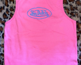Von Dutch Pink Cami Blue Logo Tank Top
