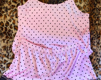 Victoria's Secret Pink Black Polka Dot Satin Pajama Set Y2K Coquette Sleepwear