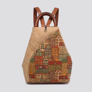 Bedruckter Kork-Rucksack vegane Mode-Tasche Umweltfreundliche Uni Schule Kork Damenhandtasche/Geschenk für sie / Frauenkuriertasche/nachhaltige Mode
