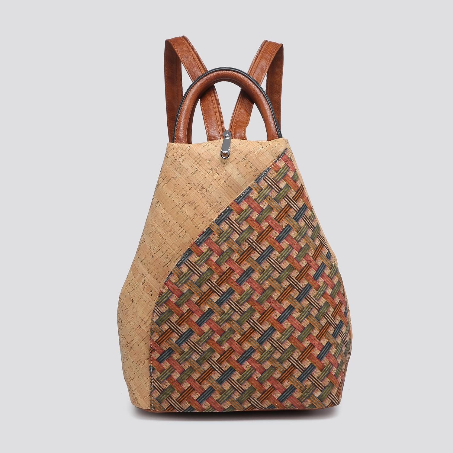 Natural Cork Backpack Womens Mixed Boho Print Eco-Friendly Earthy Bag Natural Cork Backpack - Etsy main image 2