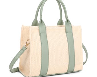 Vegan Leather Straw Tote Bag | Convertible Crossbody | Shoulder Bag