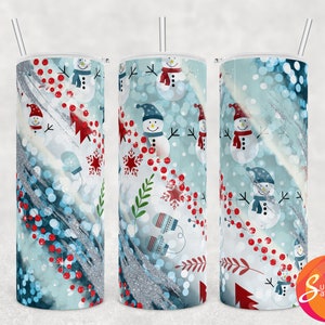 Diseños de vaso de sublimación de muñeco de nieve, envoltura de vaso de 20 oz, regalo de Navidad para hermana, diseño png de Navidad para mujer, personalizable