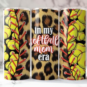 Emballage de gobelet pour maman de softball, gobelet à sublimation pour femme, ère de maman de softball, gobelet skinny 20 oz, senior 2025, remise des diplômes à imprimé léopard