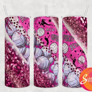 Design de copo de vôlei, copo de sublimação para menina, presente de treinador de vôlei para ela, copo fino de 20 oz, presente de aniversário faça você mesmo para mulher