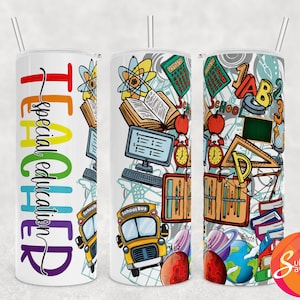 Envoltura de vaso para maestra, diseño de vaso de sublimación para maestra para ella, vaso de educación especial, diseño de vaso navideño para maestra