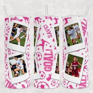 Foto vaso png, vaso de fútbol de las niñas, diseño del vaso delgado de 20 oz, regalo del día de las madres, mamá del fútbol, regalo de cumpleaños para la hija, personalizable