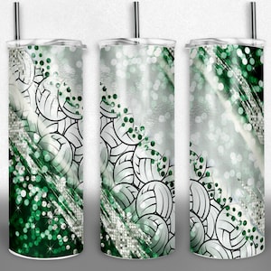 Volleyball PNG Sublimationsdesigns, 20 Unzen Skinny Tumbler grün und weiß, High School wickeln, Designvorlage, digitaler Download. Kommerziell