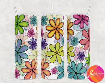 Colorful Daises Design for Sublimation on 20 oz Skinny Tumbler, Floral Sublimation, Sublimation Download, Tumbler Designs, png