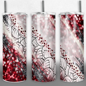 Volleyball PNG sublimation designs, 20oz Skinny Tumbler red and grey, high school wrap, design template, Digital Download. Commercial