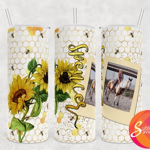 Involucro tumbler fotografico per donna, design a sublimazione di girasole, tumbler personalizzato per lei, regalo di compleanno fai-da-te per sorella, bicchiere fotografico
