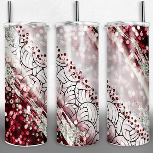 Volleyball PNG sublimation designs, 20oz Skinny Tumbler crimson and white, high school wrap, design template, Digital Download. Commercial