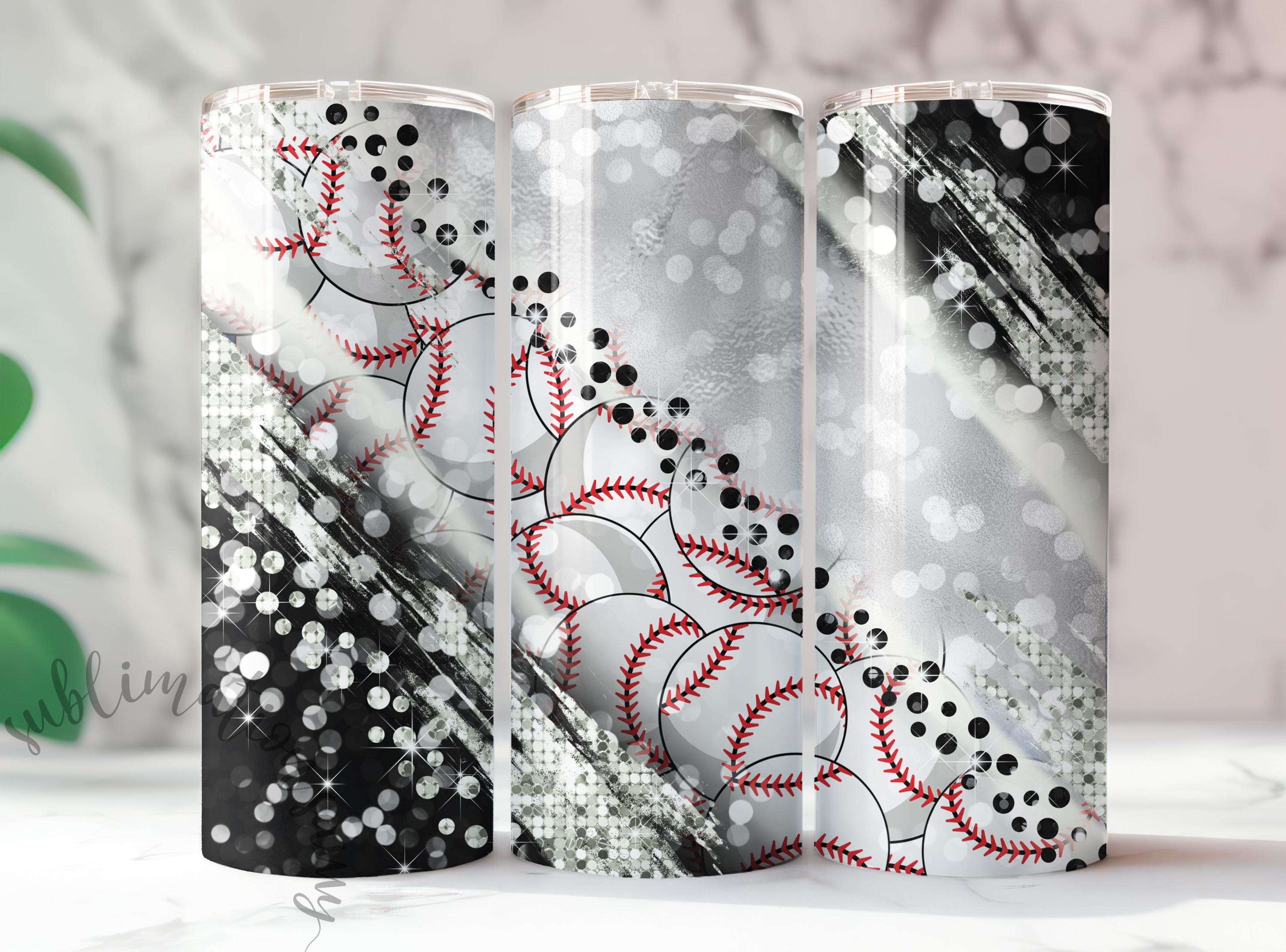 Baseball 20oz Skinny Tumbler black and white, high school sublimation, design template for her, straight PNG Digital Download Commercial use