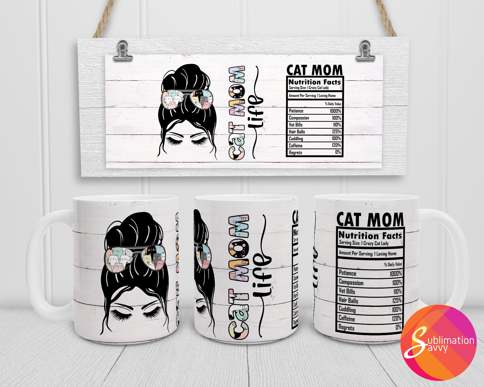 Cat mom 11oz & 15oz mug template Cat Mom design png cat lover sublimation mug template mug press sublimation wrap mug design cat mom