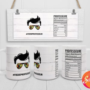 Lehrer Sublimationsdruck für 15 Unzen Cricut Becher, Nährwertangaben Kaffeetasse Dateien, männlicher Lehrer Design, französische Sprache png, Weihnachtsgeschenk