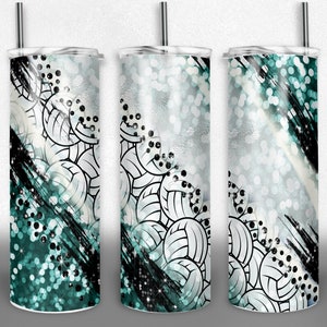 Volleyball PNG sublimation designs, 20oz Skinny Tumbler teal and black, high school wrap, design template, Digital Download. Commercial