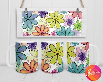 Floral mug designs for sublimation, sublimation png for 15 oz cricut mug design, diy christmas gift for her,  diy birthday gift for woman