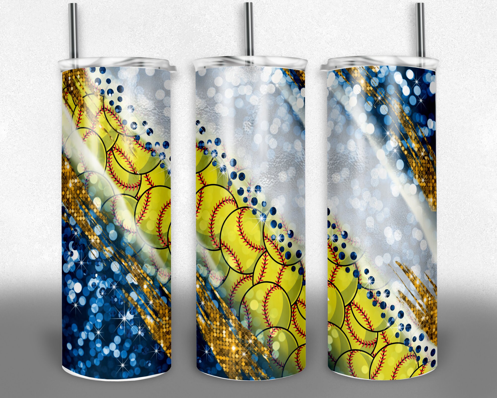 Softball PNG, sublimation designs, 20oz Skinny Tumbler blue and gold, high school sublimation, design template, Digital Download. Commercial