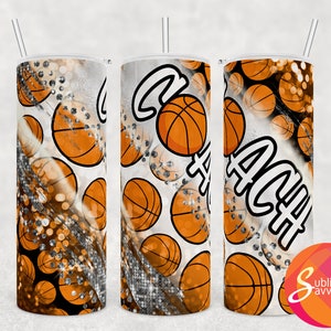 gobelet de basket-ball à sublimation, emballage de gobelet pour entraîneur, design de gobelet de basket-ball, emballage droit maigre de 20 oz, cadeau de remerciement pour entraîneur