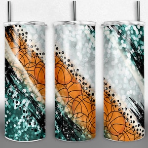 Basketball PNG sublimation designs, 20oz Skinny Tumbler teal and black, high school wrap, design template, Digital Download. Commercial