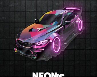 Insegna al neon a LED a forma di auto sportiva dai colori vivaci, ideale per gli appassionati di automobili.