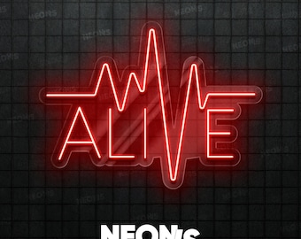Insegna al neon "Alive" con luci LED, decorazione murale per ambienti dinamici.