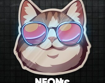 Insegna al neon a LED con gatto alla moda e occhiali da sole per gli amanti dei gatti.