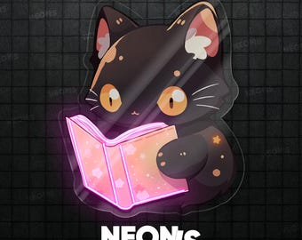 Insegna al neon a LED con gatto che legge un libro, perfetta per un arredamento accogliente.