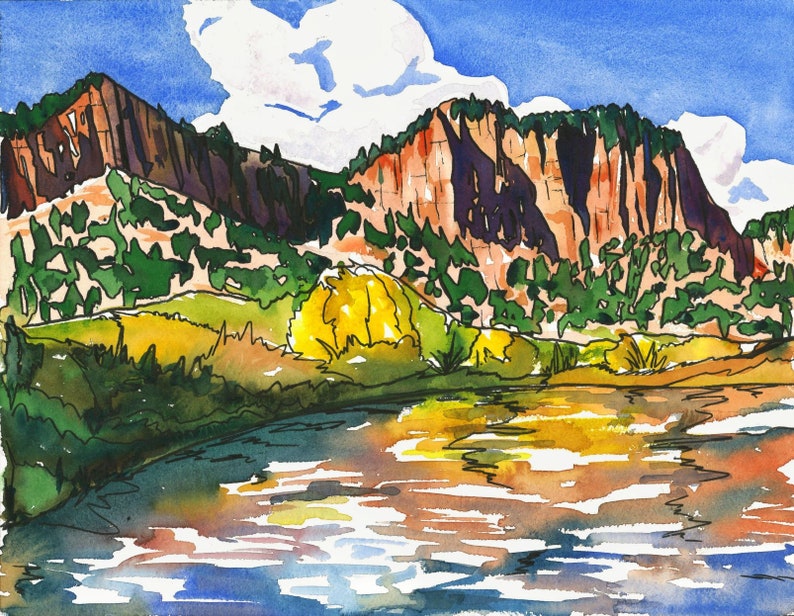 Colorado Watercolor Print Seven Castles /& Fryingpan River in Basalt
