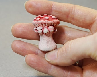 Magic Mushroom Figurine/ Ceramic Mushroom Figurines/ Unique Clay Amanita/ Sculpture for Bookshelf/ Original Cute Home Decor