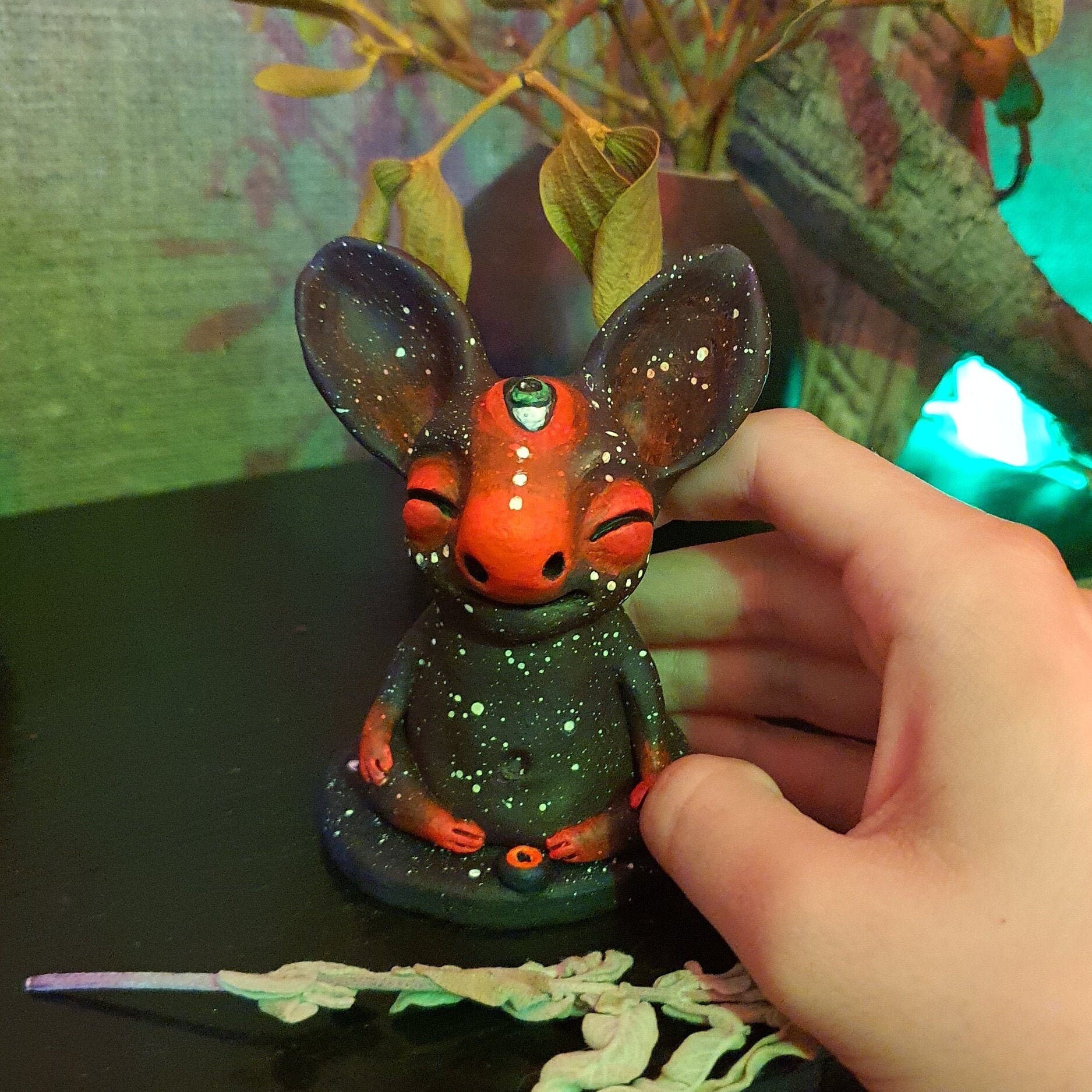 Cosmic Cat Incense Burner/ Cat Incense Holder/ UV Active Cat Creature